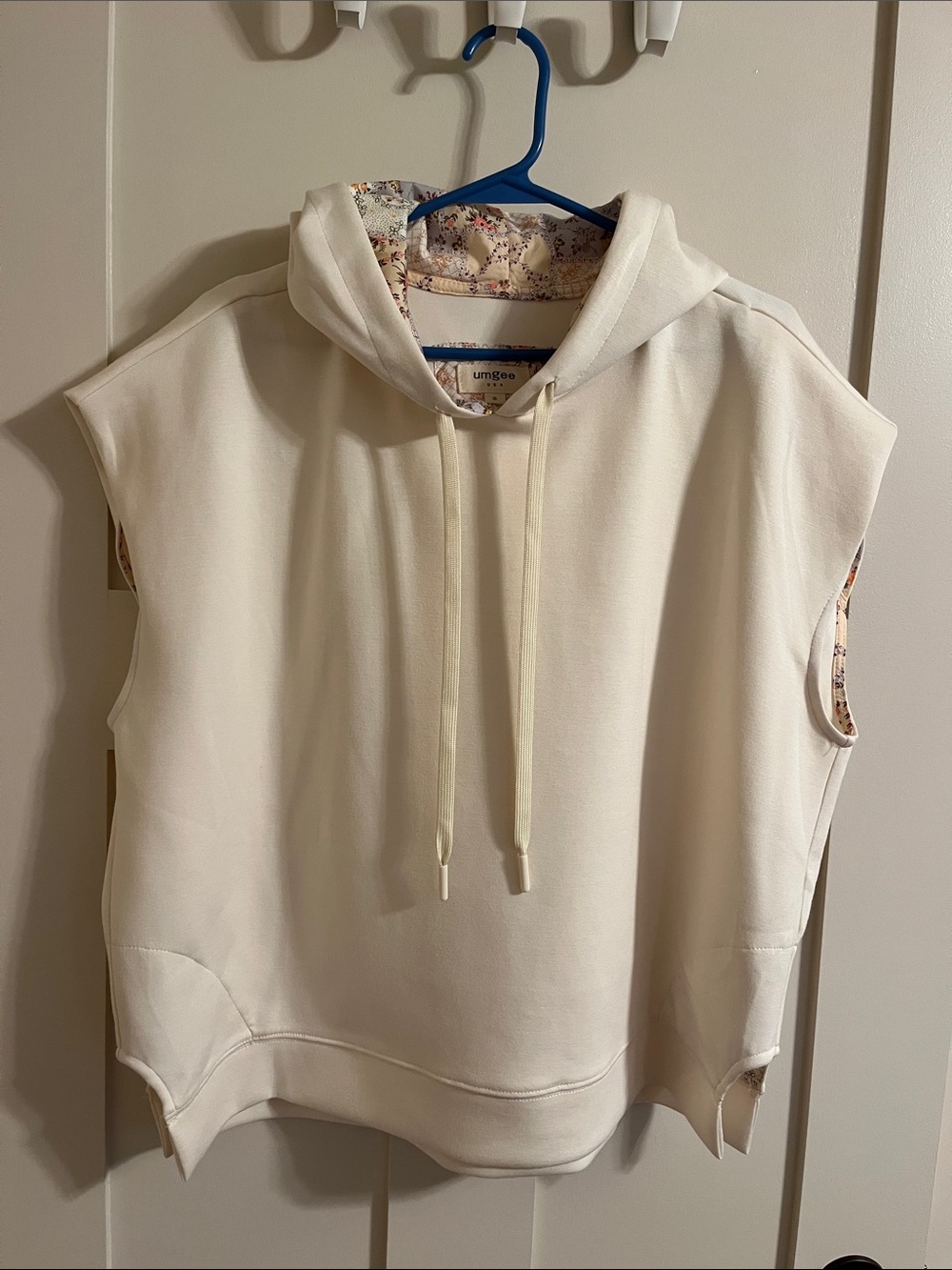 Umgee ivory hoodie with floral patchwork.  Size Small